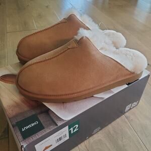 NIB Member's Mark Men's Indoor/Outdoor Real Sheepskin Slipper Sz 12 Chestnut NEW